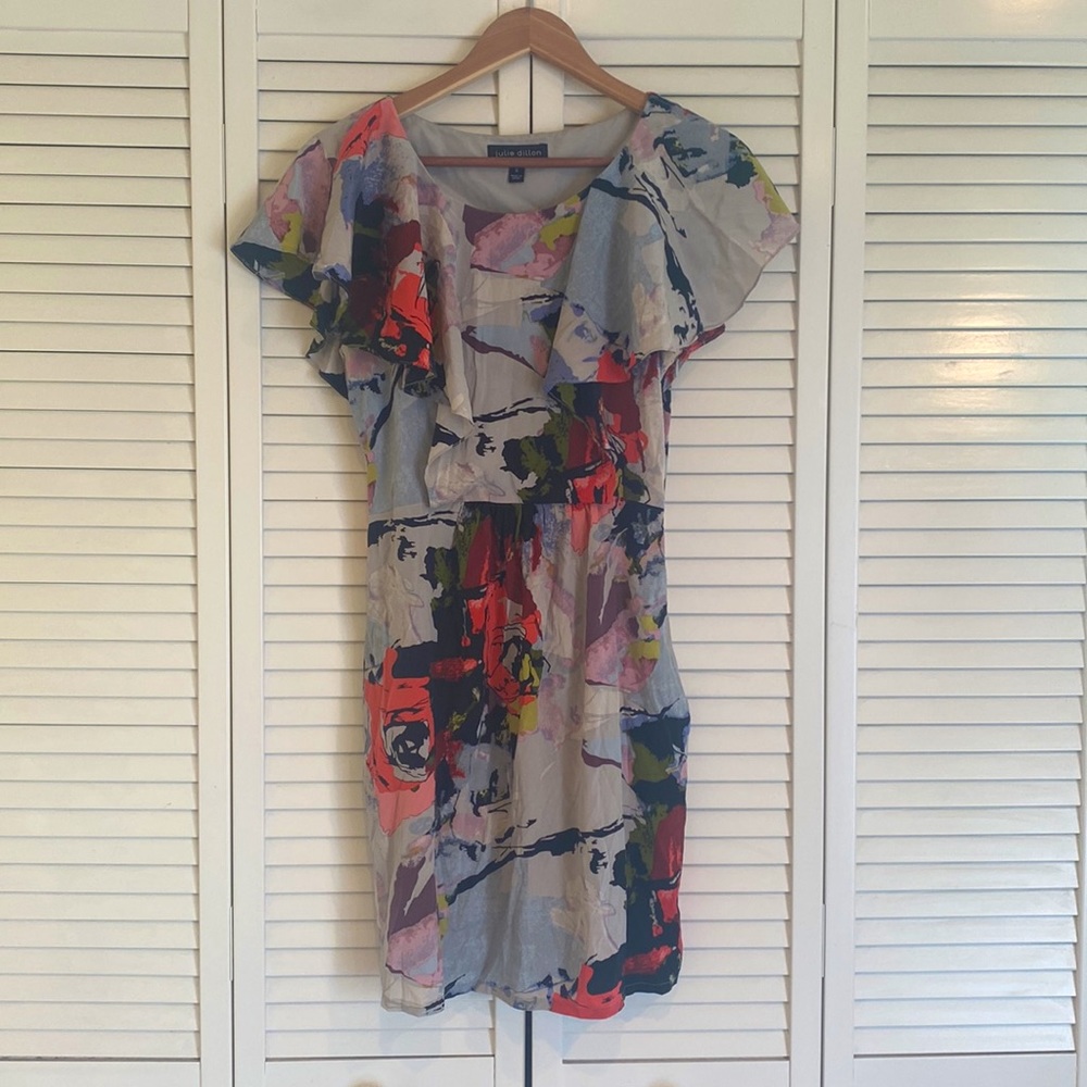 Julie Dillon Silk Flutter Sleeve Dress, size 8